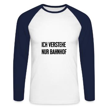 Je ne comprends que la gare - T-shirt baseball manches longues Homme - blanc/marine - Devant - Nik (191cm)