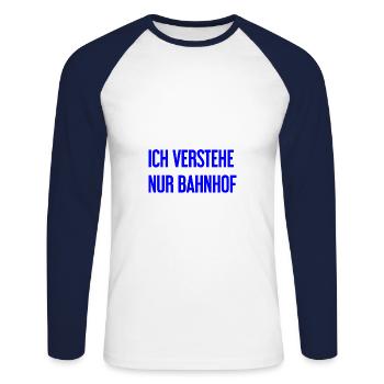 Je ne comprends que la gare - T-shirt baseball manches longues Homme - blanc/marine - Devant - Nik (191cm)
