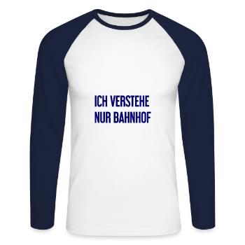 Je ne comprends que la gare - T-shirt baseball manches longues Homme - blanc/marine - Devant - Nik (191cm)