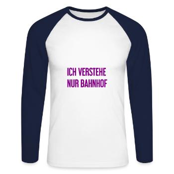 Je ne comprends que la gare - T-shirt baseball manches longues Homme - blanc/marine - Devant - Nik (191cm)
