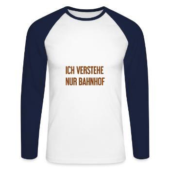 Je ne comprends que la gare - T-shirt baseball manches longues Homme - blanc/marine - Devant - Nik (191cm)