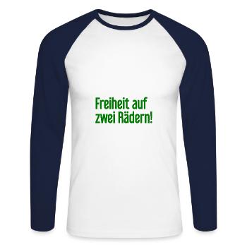 Freedom on Two Wheels - Cyclist Design - Unisex Long Sleeve Baseball T-Shirt - white/navy - Front - Nik (191cm)
