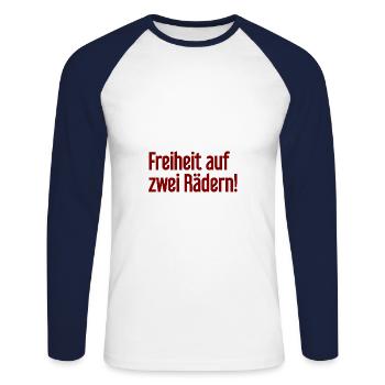 Freedom on Two Wheels - Cyclist Design - Unisex Long Sleeve Baseball T-Shirt - white/navy - Front - Nik (191cm)