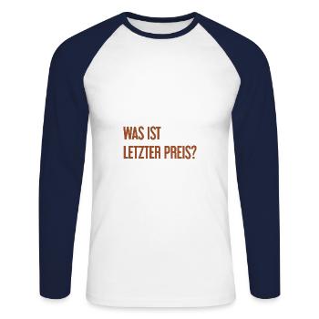 Quel est le dernier prix ? - T-shirt baseball manches longues Homme - blanc/marine - Devant - Nik (191cm)