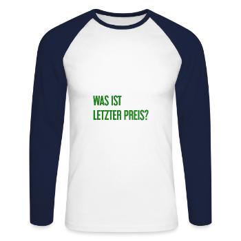 Quel est le dernier prix ? - T-shirt baseball manches longues Homme - blanc/marine - Devant - Nik (191cm)