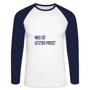 What is last price? - Unisex Long Sleeve Baseball T-Shirt - white/navy - Front - Nik (191cm)