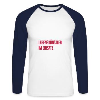 Lebenskünstler im Einsatz - Unisex Baseballshirt langarm - Weiß/Navy - Vorne - Nik (191cm)