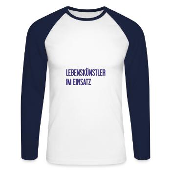 Artistes de la vie en action - T-shirt baseball manches longues Homme - blanc/marine - Devant - Nik (191cm)