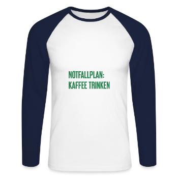 Kaffee-Notfallplan - Unisex Baseballshirt langarm - Weiß/Navy - Vorne - Nik (191cm)