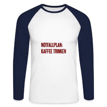 Kaffee-Notfallplan - Unisex Baseballshirt langarm - Weiß/Navy - Vorne - Nik (191cm)