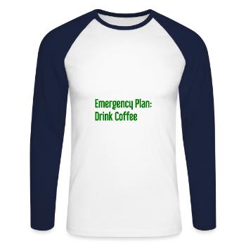 Kaffee-Notfallplan - Unisex Baseballshirt langarm - Weiß/Navy - Vorne - Nik (191cm)
