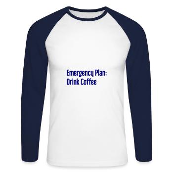 Coffee Contingency Plan - Unisex Long Sleeve Baseball T-Shirt - white/navy - Front - Nik (191cm)