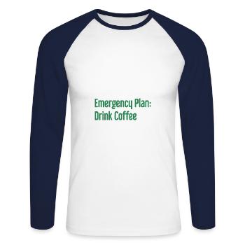 Kaffee-Notfallplan - Unisex Baseballshirt langarm - Weiß/Navy - Vorne - Nik (191cm)