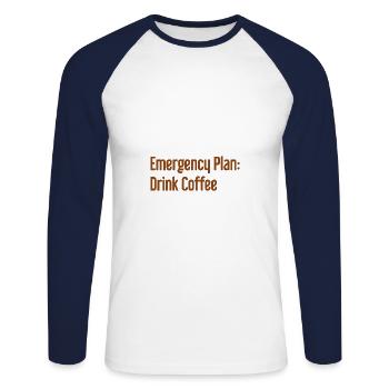 Kaffee-Notfallplan - Unisex Baseballshirt langarm - Weiß/Navy - Vorne - Nik (191cm)