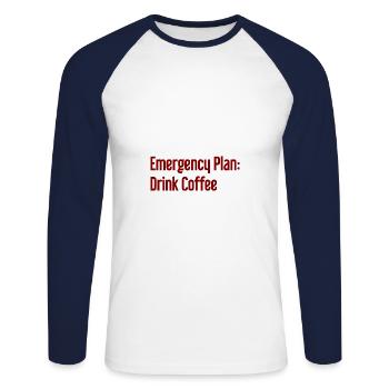 Kaffee-Notfallplan - Unisex Baseballshirt langarm - Weiß/Navy - Vorne - Nik (191cm)