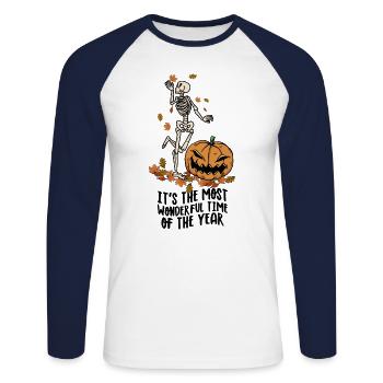 Herbst It's The Most Wonderful Time of The Year - Unisex Baseballshirt langarm - Weiß/Navy - Vorne - Nik (191cm)