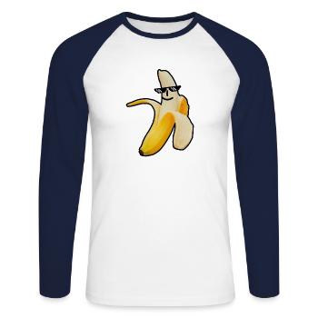Cool Banana Sunglasses Meme Fruit Fruit Sticker - T-shirt baseball manches longues Homme - blanc/marine - Devant - Nik (191cm)
