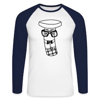 Boulon de renseignement | Puns deluxe - T-shirt baseball manches longues Homme - blanc/marine - Devant - Nik (191cm)