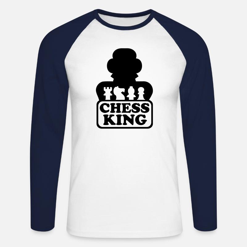 Chess King Schach - Unisex Baseballshirt langarm - Weiß/Navy