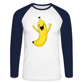 Happiness and banana - Unisex Long Sleeve Baseball T-Shirt - white/navy - Front - Nik (191cm)