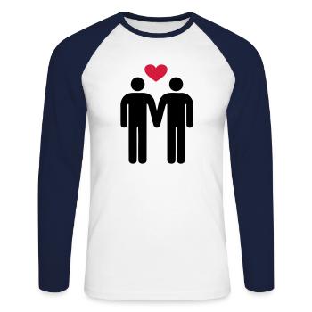 gay love Two Men symbol - Unisex Baseballshirt langarm - Weiß/Navy - Vorne - Nik (191cm)
