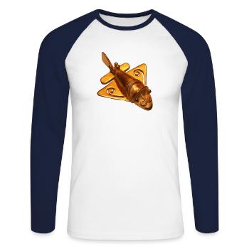 Goldflieger 1 - Ein Jahrtausende altes Flugzeug? - Unisex Baseballshirt langarm - Weiß/Navy - Vorne - Nik (191cm)