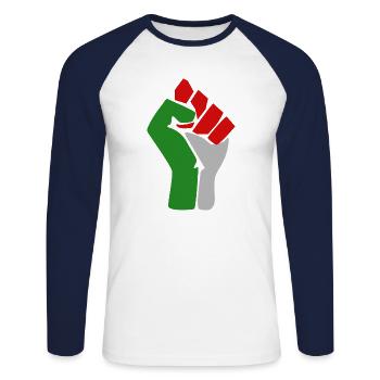 free palestine - Unisex Long Sleeve Baseball T-Shirt - white/navy - Front - Nik (191cm)