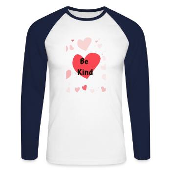 Be Kind Herzdesign - Unisex Baseballshirt langarm - Weiß/Navy - Vorne - Nik (191cm)