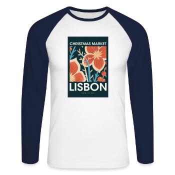 Weihnachtsmarkt Lisbon Poster Portugal 1960 - Unisex Baseballshirt langarm - Weiß/Navy - Vorne - Nik (191cm)