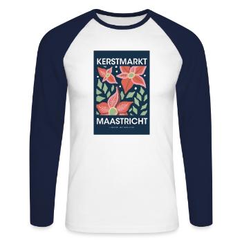 Christmas Market Maastricht Poster Netherlands 1960 - Unisex Long Sleeve Baseball T-Shirt - white/navy - Front - Nik (191cm)