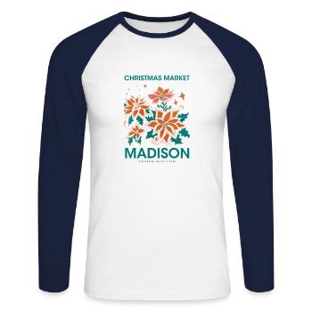 Weihnachtsmarkt Madison Poster USA 1960 - Unisex Baseballshirt langarm - Weiß/Navy - Vorne - Nik (191cm)