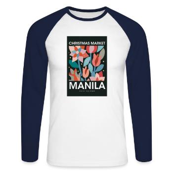 Weihnachtsmarkt Manila Poster Philippines 1960 - Unisex Baseballshirt langarm - Weiß/Navy - Vorne - Nik (191cm)