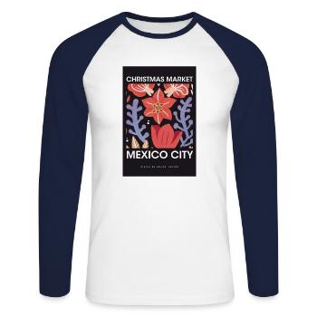 Weihnachtsmarkt Mexico City Poster Mexico 1960 - Unisex Baseballshirt langarm - Weiß/Navy - Vorne - Nik (191cm)