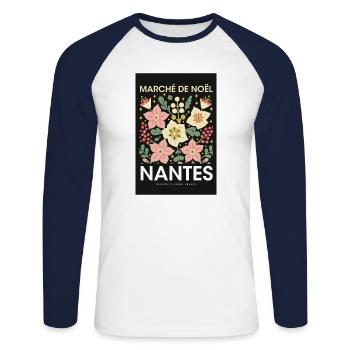 Weihnachtsmarkt Nantes Poster France 1960 - Unisex Baseballshirt langarm - Weiß/Navy - Vorne - Nik (191cm)
