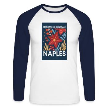 Weihnachtsmarkt Naples Poster Italy 1960 - Unisex Baseballshirt langarm - Weiß/Navy - Vorne - Nik (191cm)