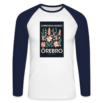 Christmas Market Orebro Poster Sweden 1960 - Unisex Long Sleeve Baseball T-Shirt - white/navy - Front - Nik (191cm)