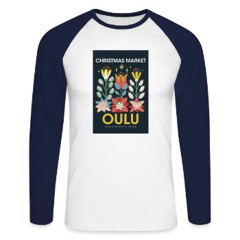 Marché de Noël Oulu Affiche Finlande 1960 - T-shirt baseball manches longues Homme - blanc/marine - Devant - Nik (191cm)
