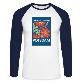 Weihnachtsmarkt Potsdam Poster Germany 1960 - Unisex Baseballshirt langarm - Weiß/Navy - Vorne - Nik (191cm)