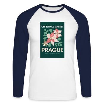 Weihnachtsmarkt Prague Poster Czechia 1960 - Unisex Baseballshirt langarm - Weiß/Navy - Vorne - Nik (191cm)