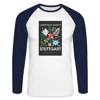 Weihnachtsmarkt Stuttgart Poster Germany 1960 - Unisex Baseballshirt langarm - Weiß/Navy - Vorne - Nik (191cm)