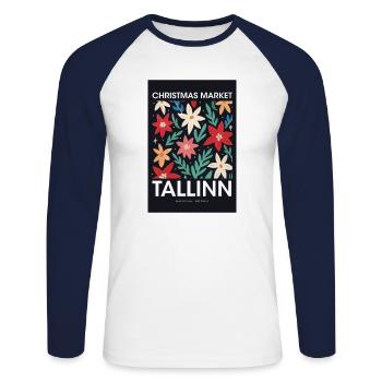 Weihnachtsmarkt Tallinn Poster Estonia 1960 - Unisex Baseballshirt langarm - Weiß/Navy - Vorne - Nik (191cm)