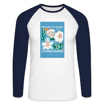 Christmas Market Vitoria-Gasteiz Poster Spain 1960 - Unisex Long Sleeve Baseball T-Shirt - white/navy - Front - Nik (191cm)