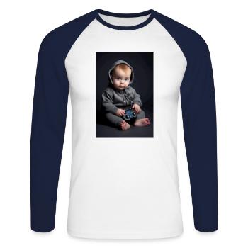 Bébé joueur - T-shirt baseball manches longues Homme - blanc/marine - Devant - Nik (191cm)