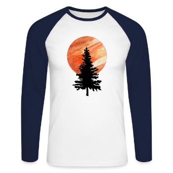 Arbre pin et lune - T-shirt baseball manches longues Homme - blanc/marine - Devant - Nik (191cm)