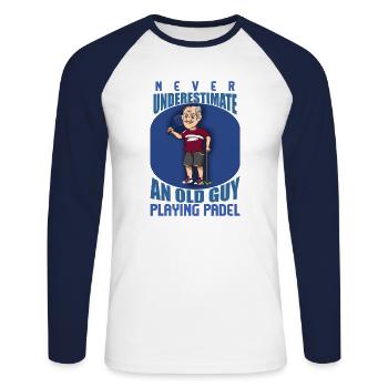 Padel Paddle Racket Tennis Sport I Gift - Unisex Long Sleeve Baseball T-Shirt - white/navy - Front - Nik (191cm)