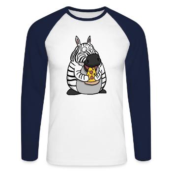 Fat Zebra Eating Pizza Funny Comic Style - Unisex Long Sleeve Baseball T-Shirt - white/navy - Front - Nik (191cm)