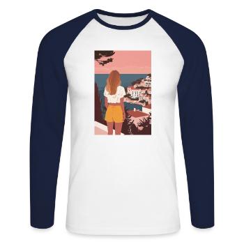 Urlaub am Meer | AI - Unisex Baseballshirt langarm - Weiß/Navy - Vorne - Nik (191cm)