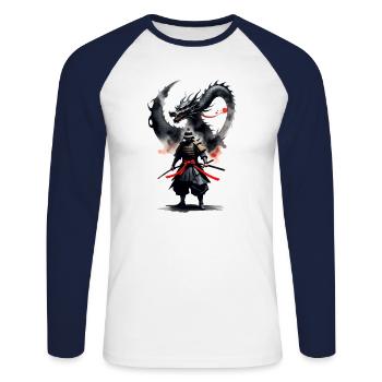 Samurai Krieger Schwarzer Drache - Unisex Baseballshirt langarm - Weiß/Navy - Vorne - Nik (191cm)