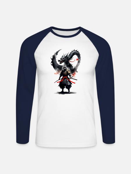 Samurai Warrior Black Dragon - Unisex Long Sleeve Baseball T-Shirt - white/navy