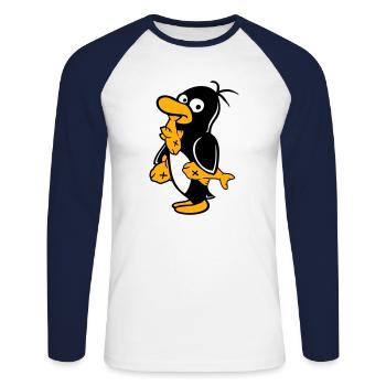 Penguin Eats Three Fish Caught Hunger Delicious - Unisex Long Sleeve Baseball T-Shirt - white/navy - Front - Nik (191cm)
